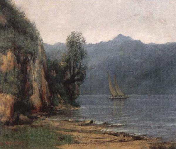 Gustave Courbet landscape with lake geneva France oil painting art
